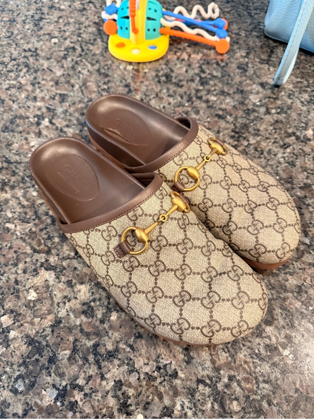 Gucci Brown Monogram Horsebit Canvas Slide Mules - Picture 2 of 4